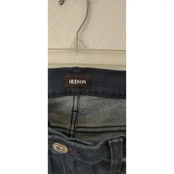 Hudson Mens Ethan Biker Skinny Jeans Sz 31X33 in Hatch Dark Blue Faded Whisker - Picture 4 of 8